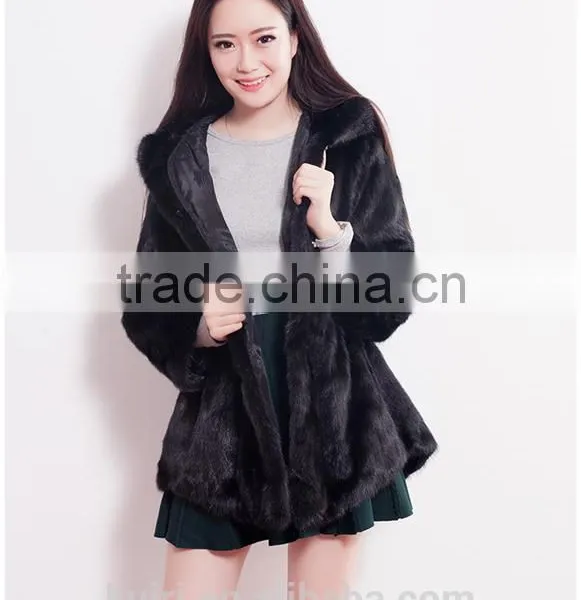 2016 Winter Real Mink Fur Overcoat With Hood Natural Mink Fur Hooded Coat photo-4