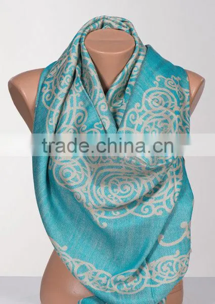 Long Scarf or Shawl or Neck Wrap. Mothers Days Scarf. Fall Oversize Scarf Wrap. Turquoise and Beige. photo-4