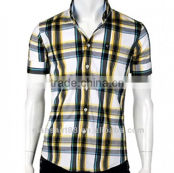 Men Slim Fit Basic Short Sleeve Plaid Casual Shirt photo-3