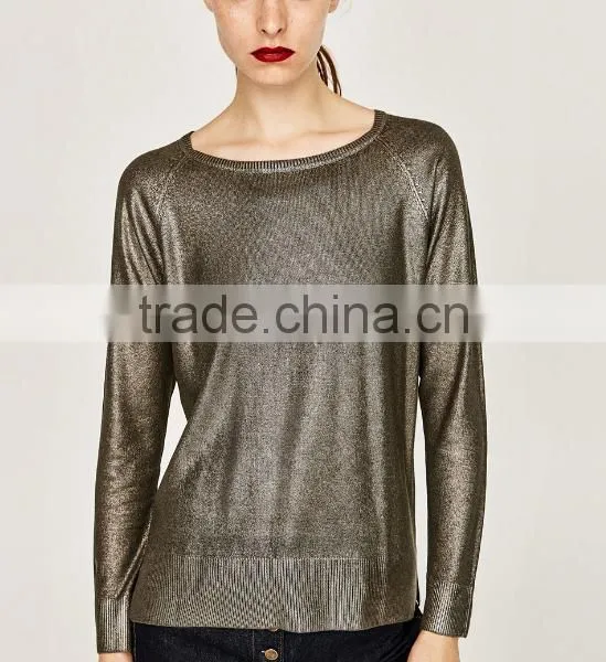 Women's Metallic Yarn Mondren Knitting Loose Sweater With High Quality photo-3