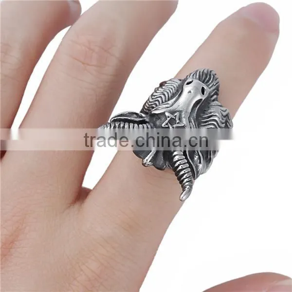 Titanium Steel Unadjustable Rings Antique Silver Sheep photo-3