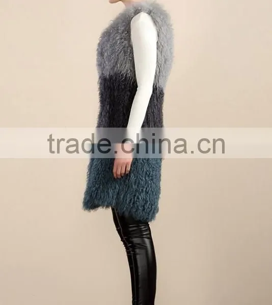Yanran Fur Fashion YR1000 Block Color Top Quality Real Curly Lamb Hand Knit Fur Vest photo-3