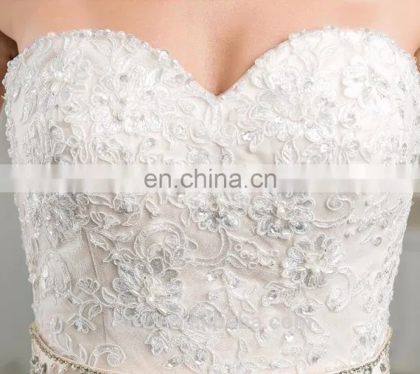 Latest Design White French Lace Fabric Charming Sash Lace Appliqued and Beaded Bridal Wedding Gowns photo-4