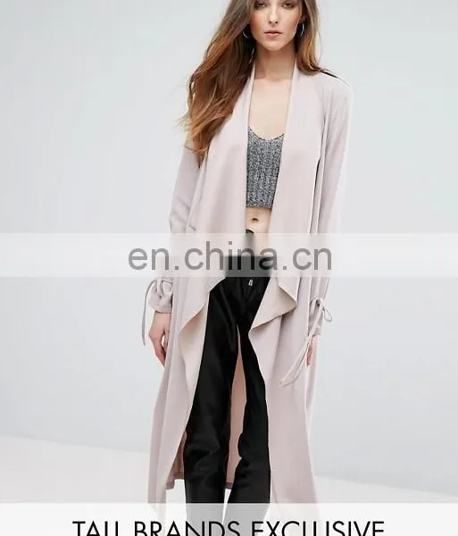 High Quality OEM Service Cheap Price Open Front 00% Polyester Women Dust Coat photo-2