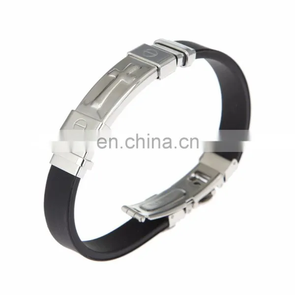 Fashion Silicone Stainless Steel Cross Bracelet for Man Custom photo-2