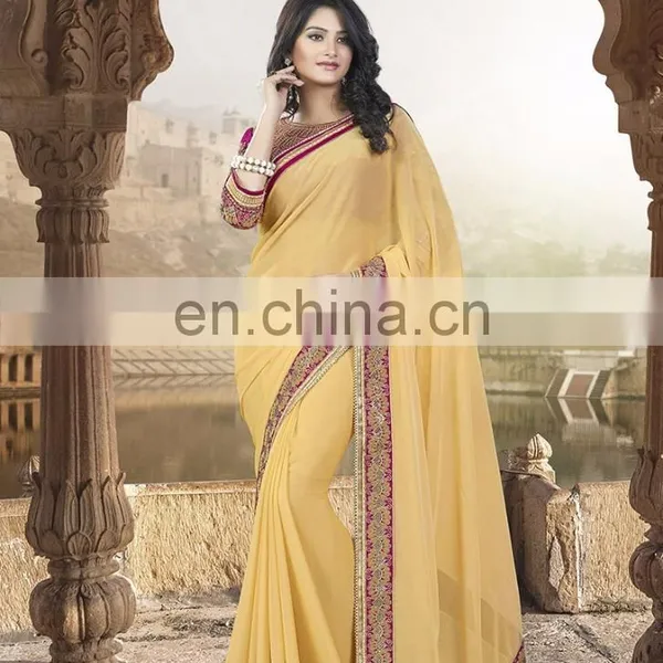 Yellow Color Marble Chiffon Fabric Saree