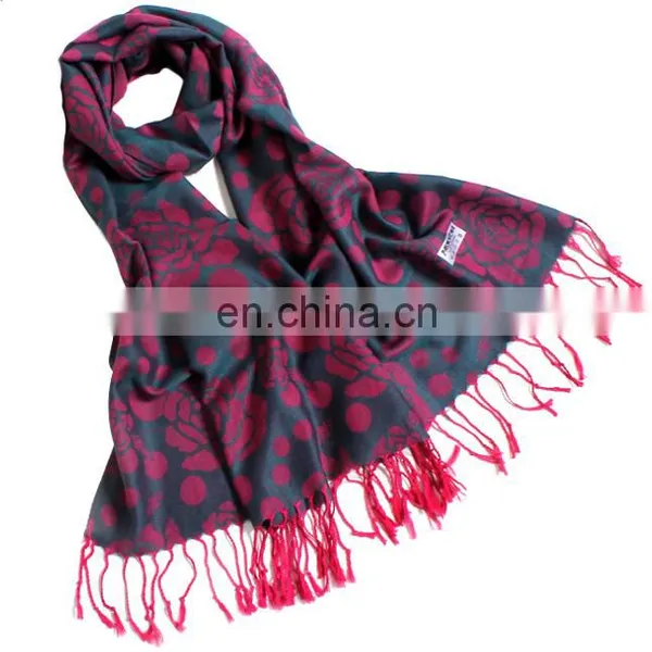 Blended With Cotton&acrylic Polka Dots &Rose Design Pashmina Shawl Scarves