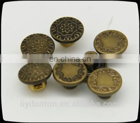 antique brass loop rivet buttons, metal sewing buttons for garment