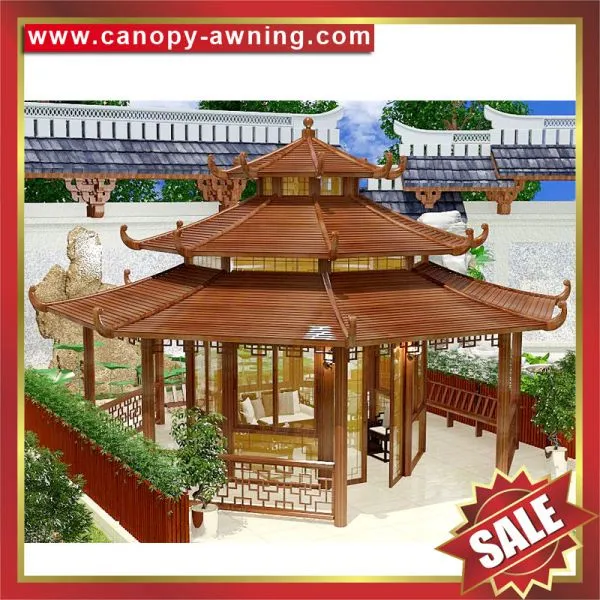 Outdoor Park Garden Wood Look Style Aluminum Metal Gazebo Pavilion Pagoda Gloriette Inn Shelter photo-4