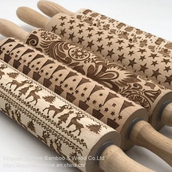 Wooden Rolling Pin,Made of Beech Wood,with Laser Printing photo-3