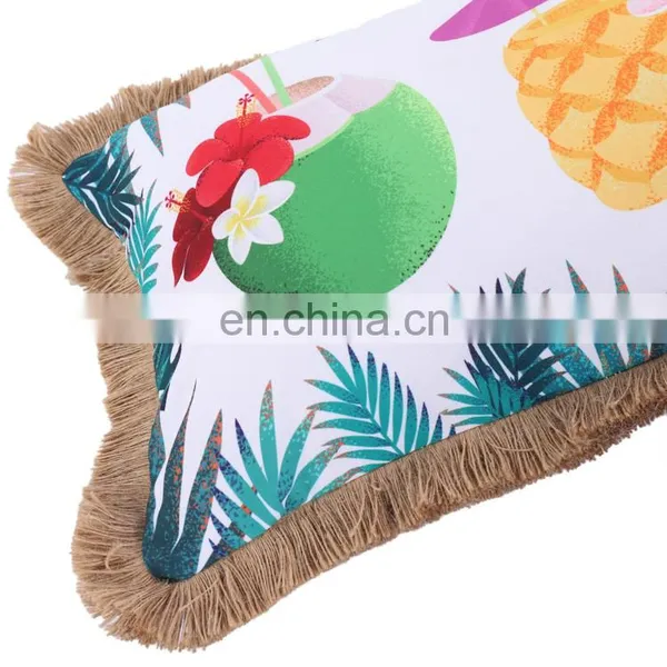 High Quality Summer Holiday Decorative Fruit Pattern Customized Striped Spun Jute Outdoor Cushion Pillow photo-3