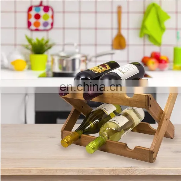 Hotel Furniture Wine Bottle Rack Decoration Creative Bamboo Folding Red Wine Display Storage Rack Pantry Organizer photo-2
