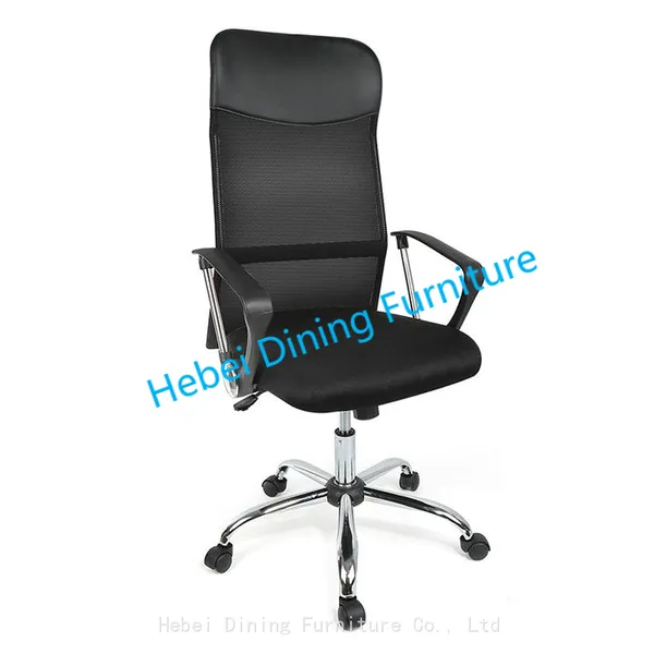 Dining Furniture Fabric and Mesh Upholstery Seat Black Ergonomic Desk Chair Chrome Legs Swivel Office Chair