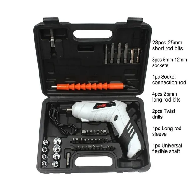 3.6V 2‑in‑1 Convertible Handle Cordless Electric Screwdriver Kit, 3Nm Rechargeable Screwdriver with Flexible Shaft & Complete CR‑V Accessory Set