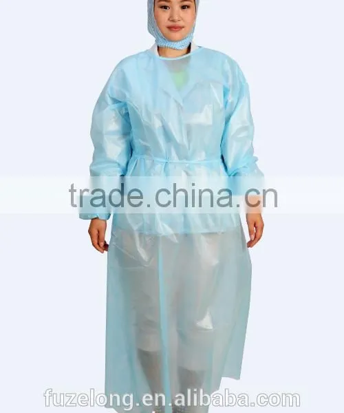 Waterproof PP+PE Blue Isolation Dressing Disposable Gown
