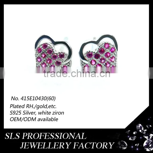 925 Sterling Silver Earring Stud Micro Paved Ruby Stones Heart Shape Earrings Child Earring photo-2
