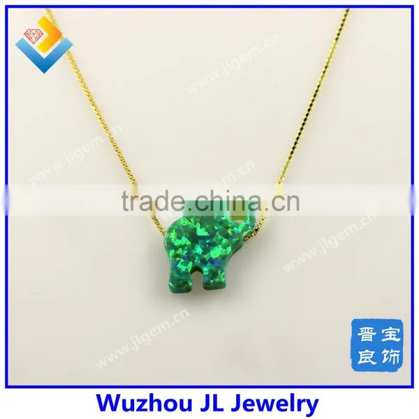 12*14mm Synthetic Green Opal Elephant Pendant 925 Sterling Silver 18K Plated Chain Necklace photo-4