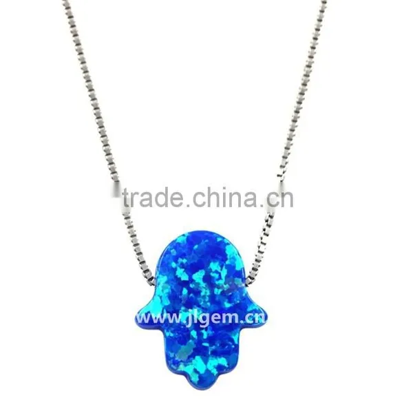 Beautiful Synthetic 925 Silver Sterling Blue Hand Opal Pendant Necklace photo-2