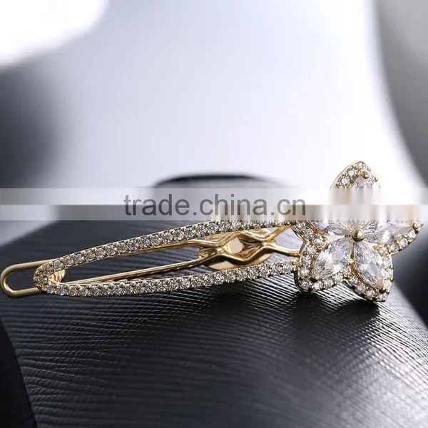 Fashion Jewelry Wedding Party Dress Luxury Vintage Headwear Elegant Flower Petal Rhinestone Women Lady Alloy Hair Clip Barrette photo-5