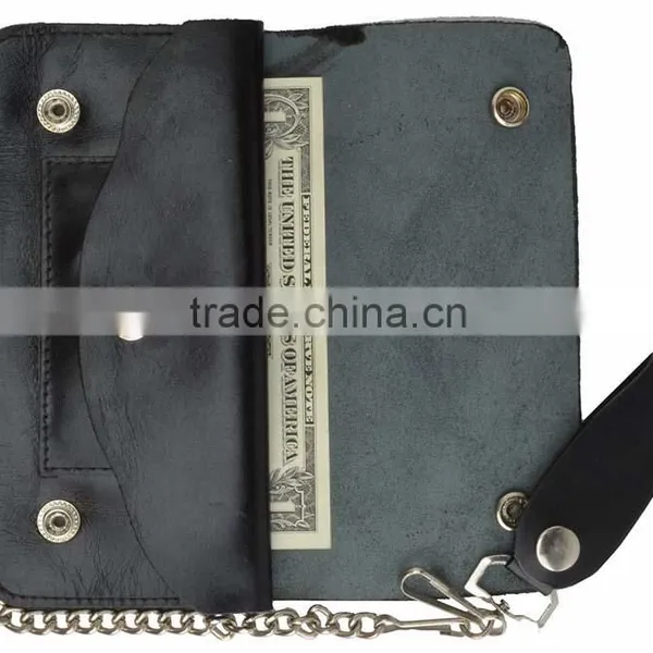 Mens Genuine Leather Large Trucker Chain Wallet With Button Closure photo-4