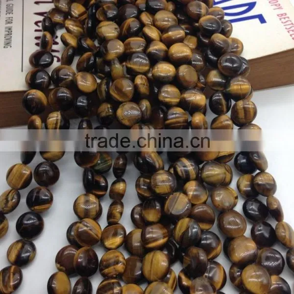 Whole Sale Price 10mm Yellow Tiger Eye Stone Flat Coin Beads photo-2
