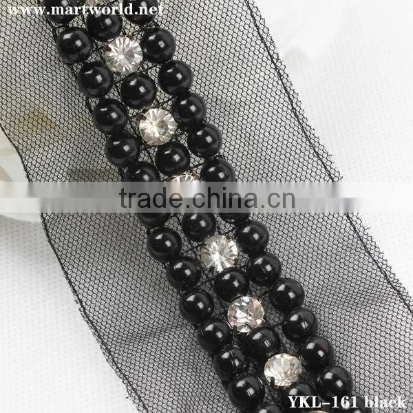 Black Stretch Rhinestone Pearl Trim(YKL-161 Black)