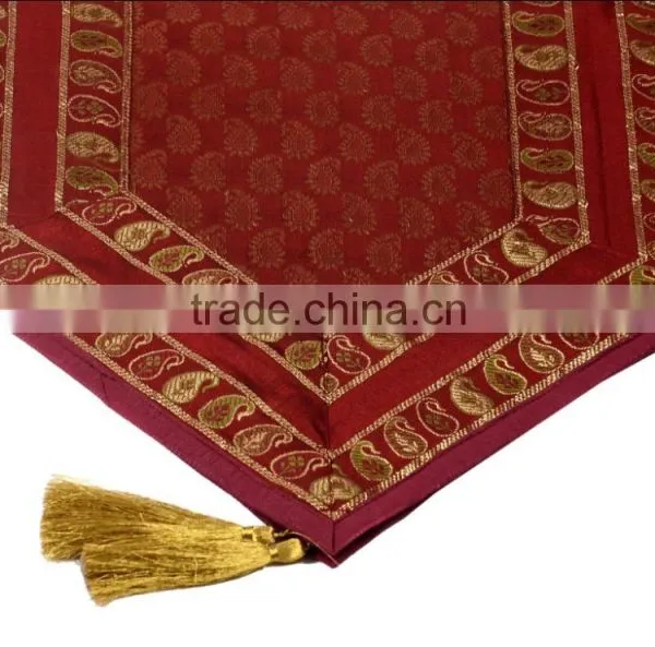 Silk Placemats and Coaster in Red Color Indian Silk Table Runner photo-2