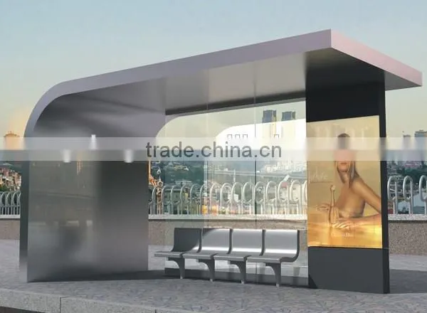 Stainless Steel & Aluminum Outdoor Bus Stop Shelter Design for City Street Construction photo-2