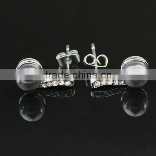 Austrian Crystal Black Pearl Stud Earrings photo-5