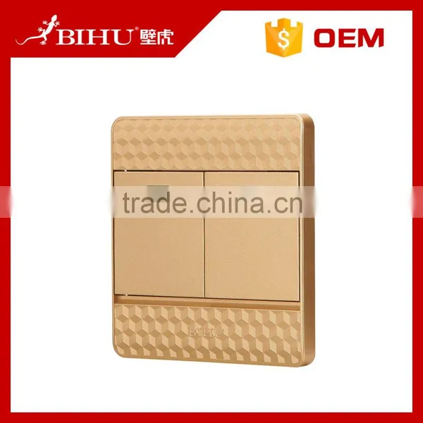 China Fashion Design BIHU Golden Color Panel 2 Gang Electrical Wall Switch Prices photo-4