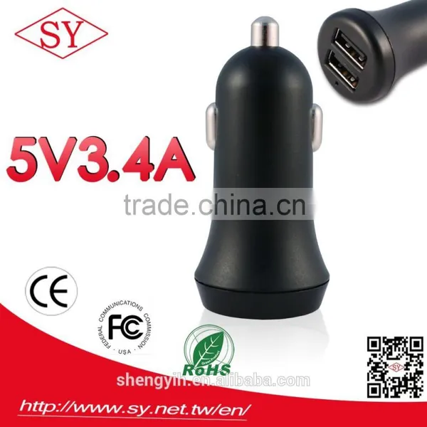 Daul Port 5V/3.4A 2 USB Port Car Charger, Hot Sell , Good Quality, OEM/ODM CE Rosh Charger for All Smart Phone