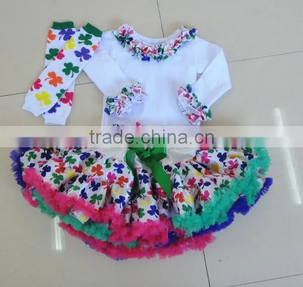 Holiday Wear Easter Day Pettiskirt in Set With Cotton Top for Children Girls