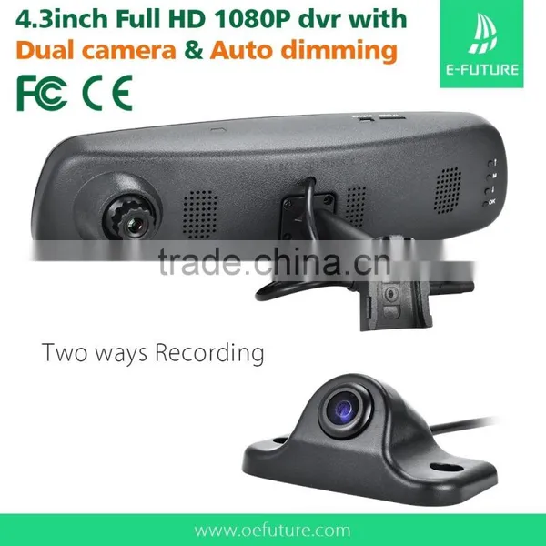 4.3inch Rearview Mirror Car Video Recorder 1080p hd Dual Lens Car Dvr Camera Recorder photo-2
