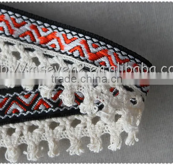 Hot Selling Elegant Jacquard Cotton Tassel Trim, Chemical Cord Trim With Jacquard Fringe for Clothes photo-4