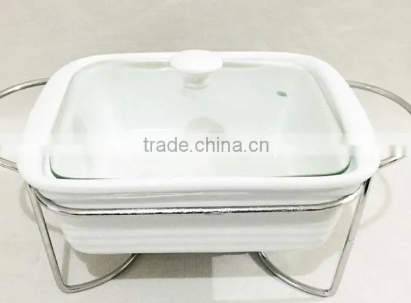 CERAMIC REFRACTORY WITH TEMPERED GLASS LID AND METAL STAND