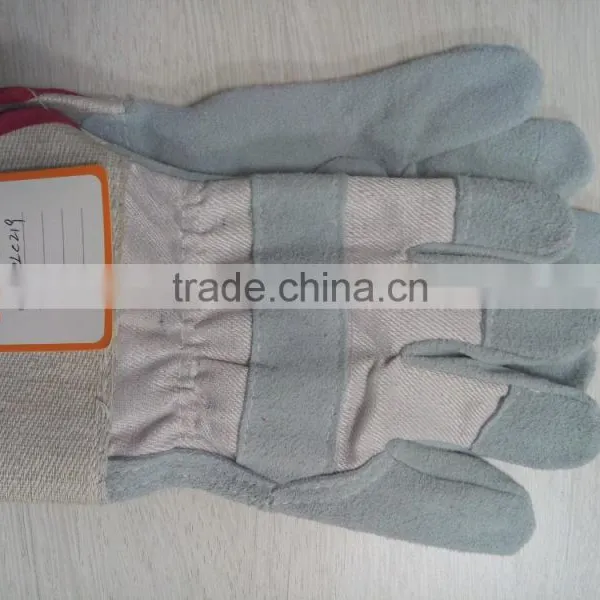 Cow Split Leather Safety Glove With Full Palm White Cotton Back photo-2