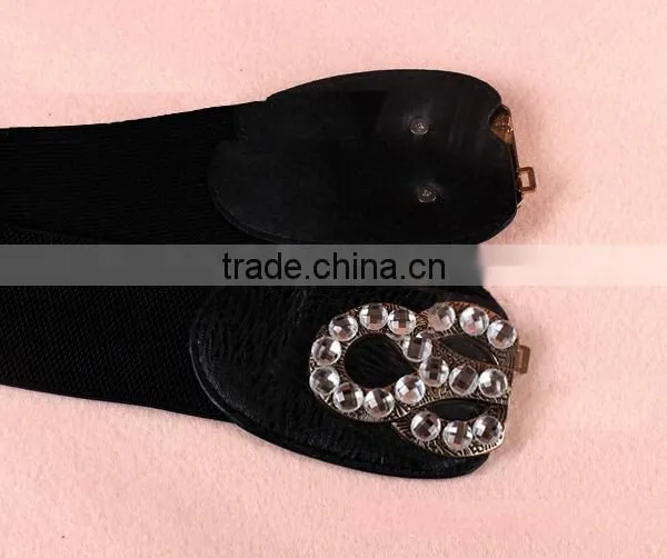Fashion Rhinestone Paved S Flower Pattern Alloy Buckle Elastic Sex Women Lady Waist Belt photo-2