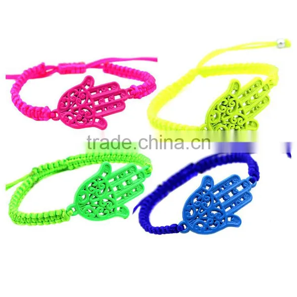 Neon Fluorescent Hamsa Hand Charm Cord Hand Braided Bracelet Friendship Bracelet for Promotion Gift photo-6