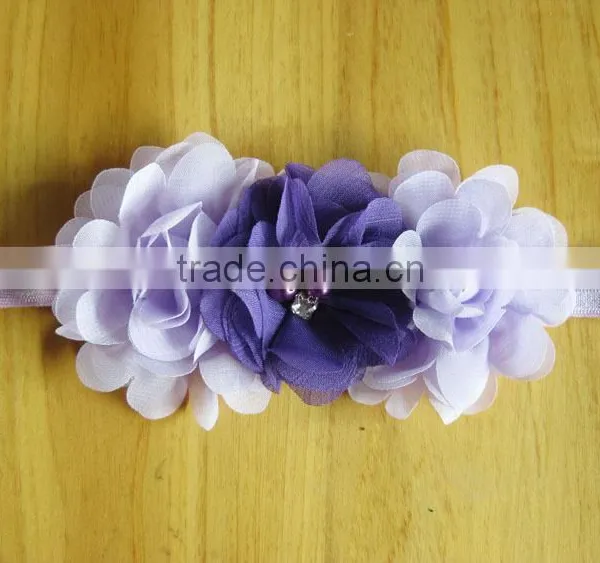 Chiffon Flower With Pearl Rhinestone in Center for Kids Hair Accessories photo-3