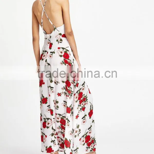 Whosale Clothing OEM Hollow Out Slit Crisscross Back Calico Print Dress photo-4