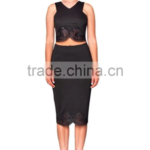 2015 New Arrival Black Crop and Skirt Co-ord Set photo-2