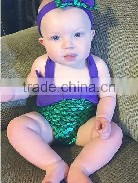 European Kids Hot Swimwear Girls Aqua Blue Bandeau Bubble Shorts Vintage Headwrap 3 Piece photo-4