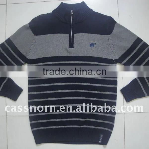 Stripped Pullover Fashion Men Sweaters With Zipper