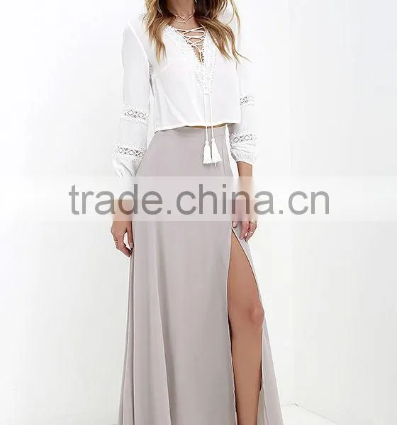 High Banded Waist Sexy Thigh Slit Maxi Skirt Fashion Long Skirts for Women 2016 photo-3