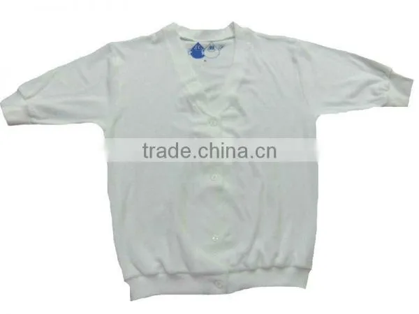 80% Cotton: 20% Polyester Knitted Terry & 50% Polyester & 50% Cotton (1x1 Rib) White Long Sleeve Cardigan T- Shirts (White Bleac