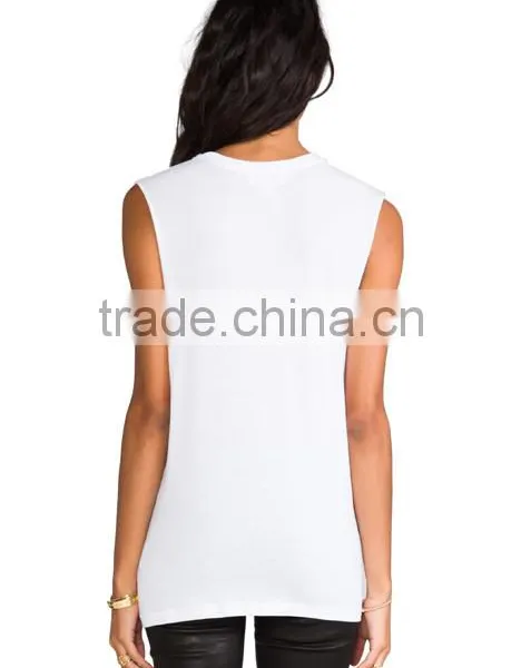 Raw Cut Arm Holes Plain White Tank Top photo-3