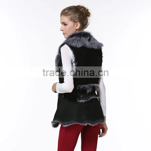 New Arrival 2016 Fashion Winter Black With Grey Fur Leather Waistcoat photo-5