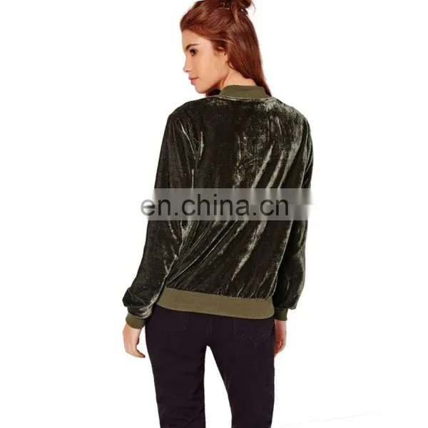 2017 Hotsale Women's Latest Fashion Zipper Collar Silk Velvet Bomber Jacket photo-3