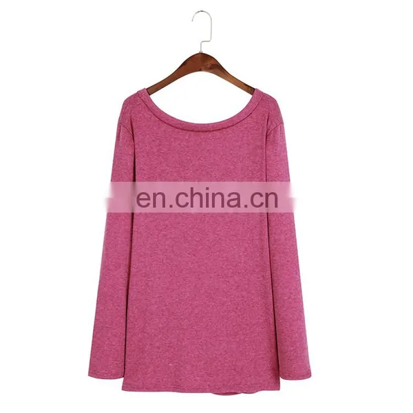 Wholesale Solid Color Hem Irregular Knot Blank Long Sleeve Women T Shirt photo-4