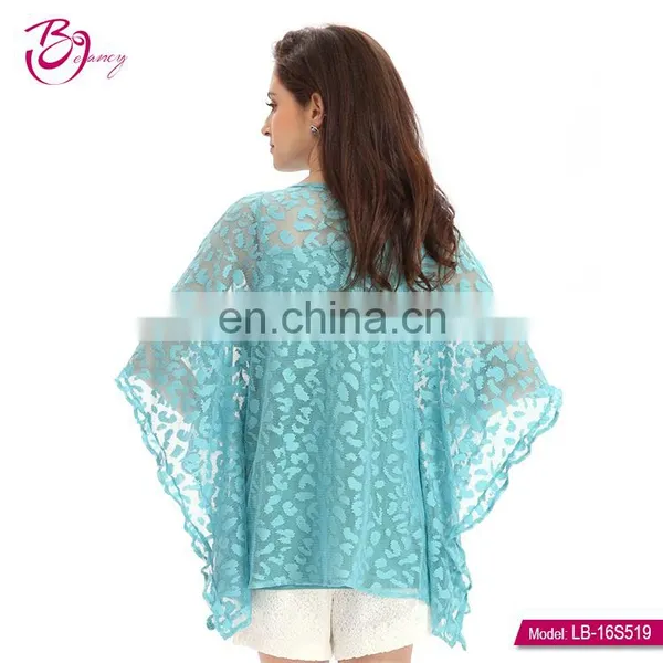 Jaquard Lace Free Size Poncho Cover-up Blouse for Old Lady photo-3